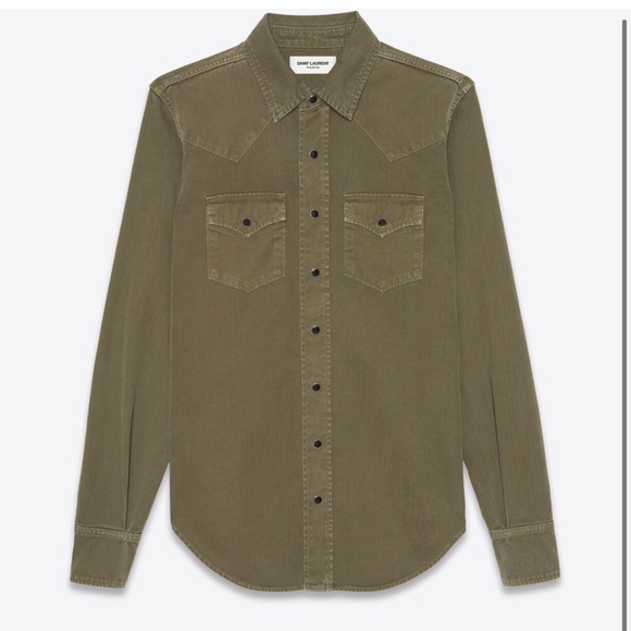 WESTERN SHIRT IN KHAKI STONEWASHED DENIM - Picture 1 of 10